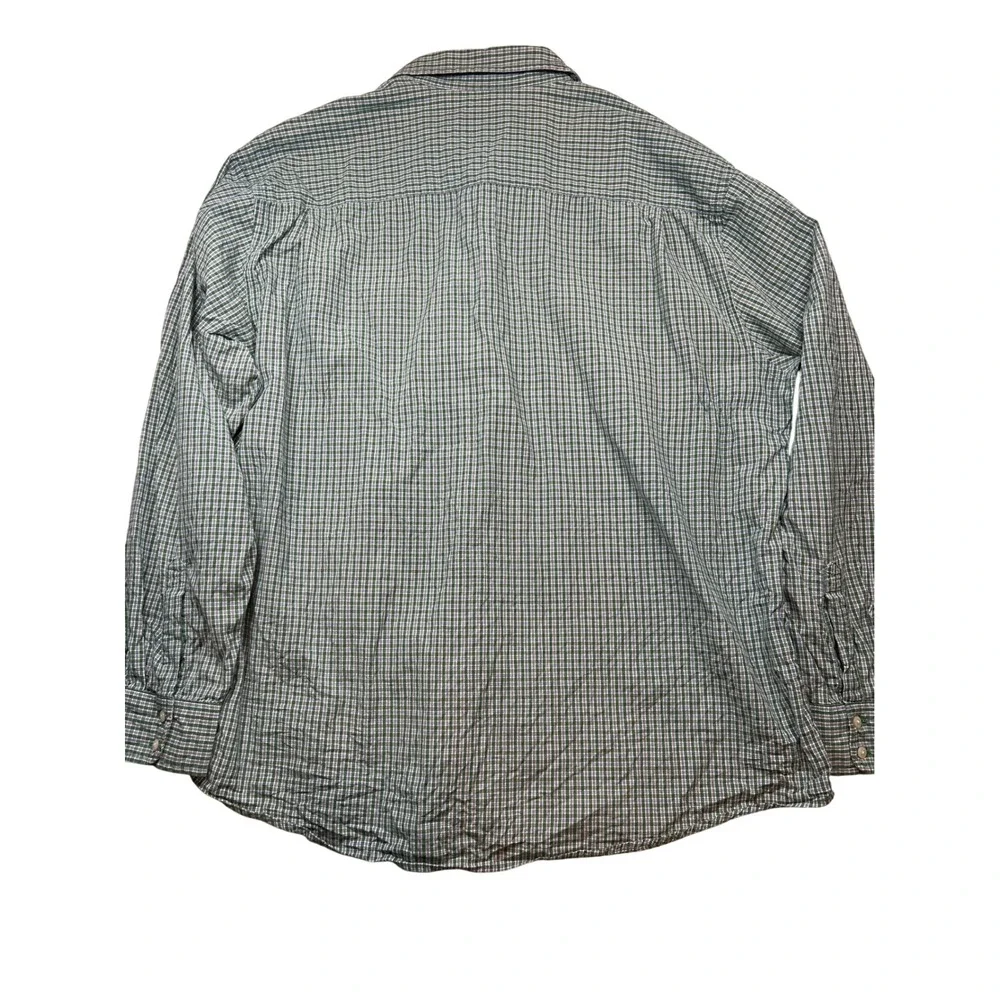 Nautica Jeans Company Mens XXL Green White Plaid Long Sleeve Button Down‎ Shirt